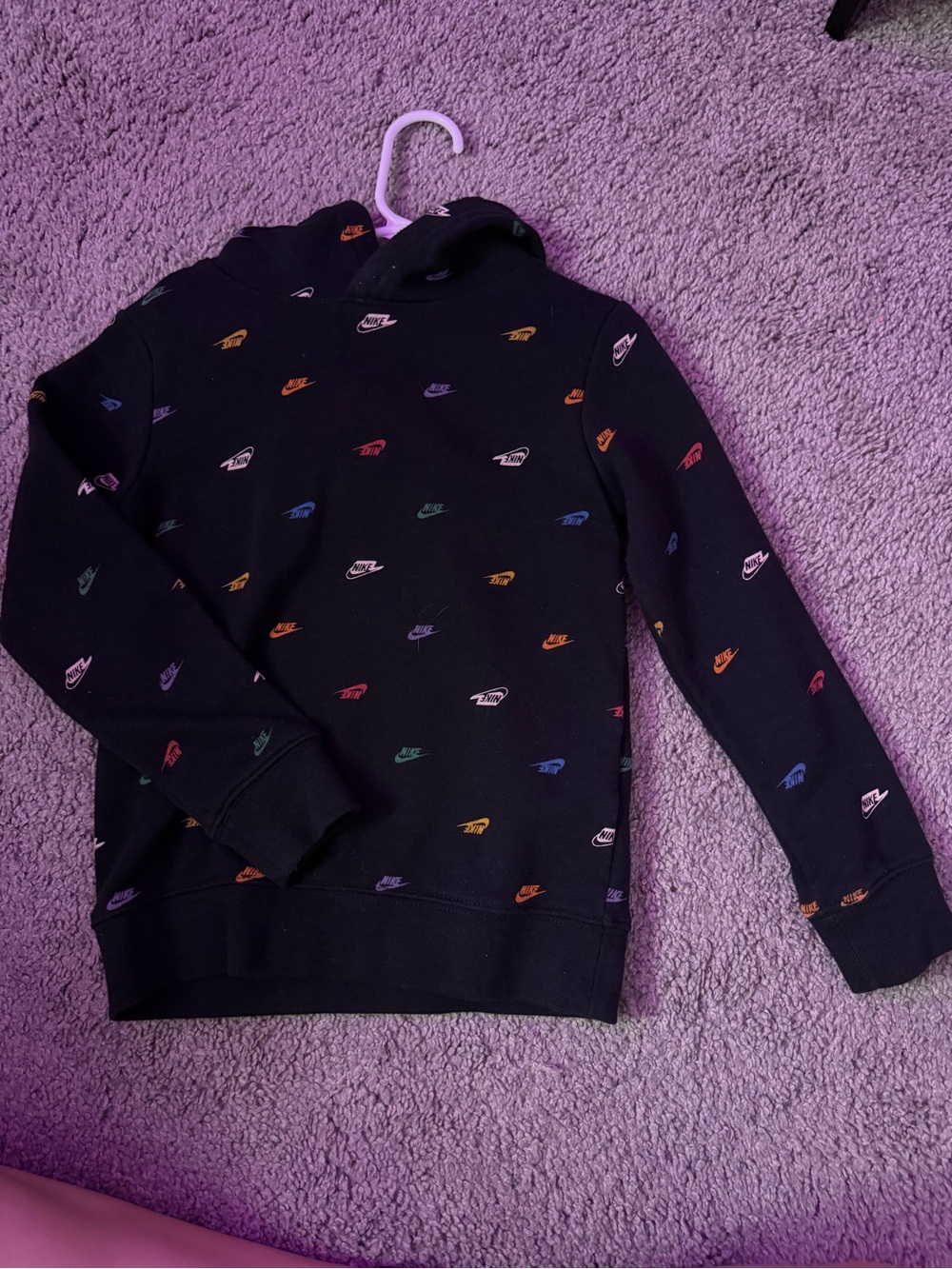 Nike Black Kids Hoodie with Multicolor Mini Swoosh Print
